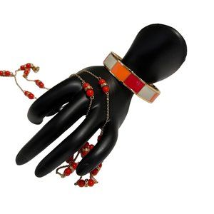 J. Crew Set Necklace Bracelet Orange Coral White Gold Bangle